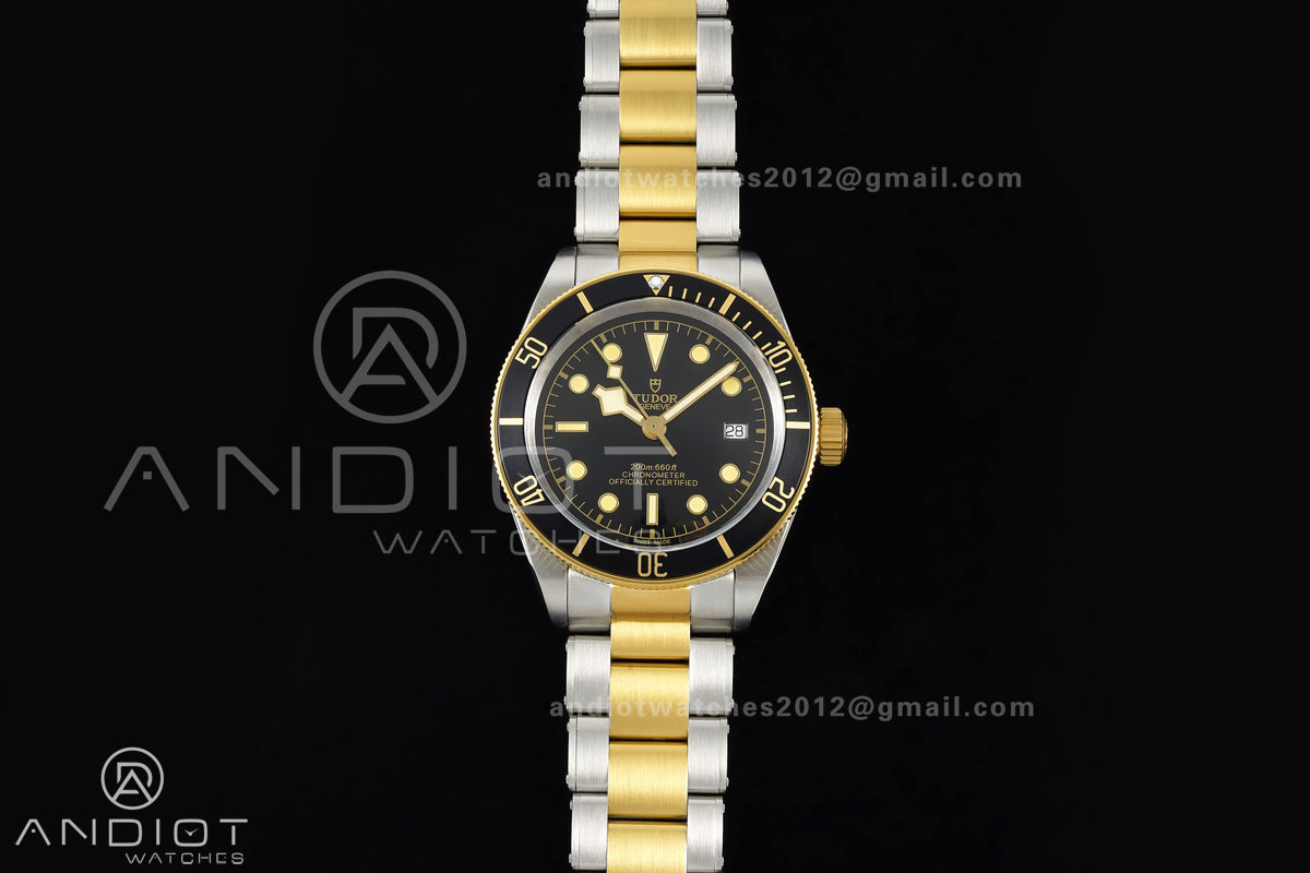 Black bay 41 SS/YG BLF 1:1 Best Edition Black Bezel Black Dial on Rivet Strap A2824